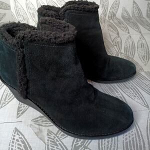 Cole Haan Michelle Faux Fur Wedges Black Suede Ankle Boots